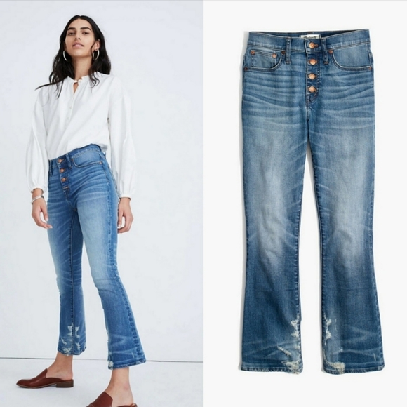 Madewell Denim - MADEWELL Cali Demi-Boot Jeans in Bess Wash Button Front
